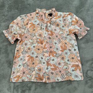 J. Crew Puffed Sleeve 100% Linen Top Blouse Zinnia Floral MEDIUM Shirt